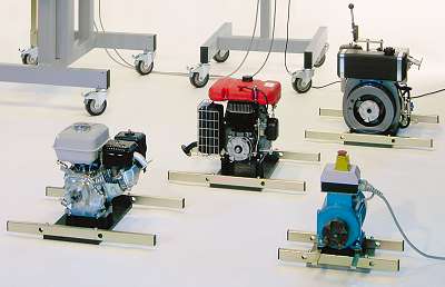 Module plates with different small combustion engines and electric motor